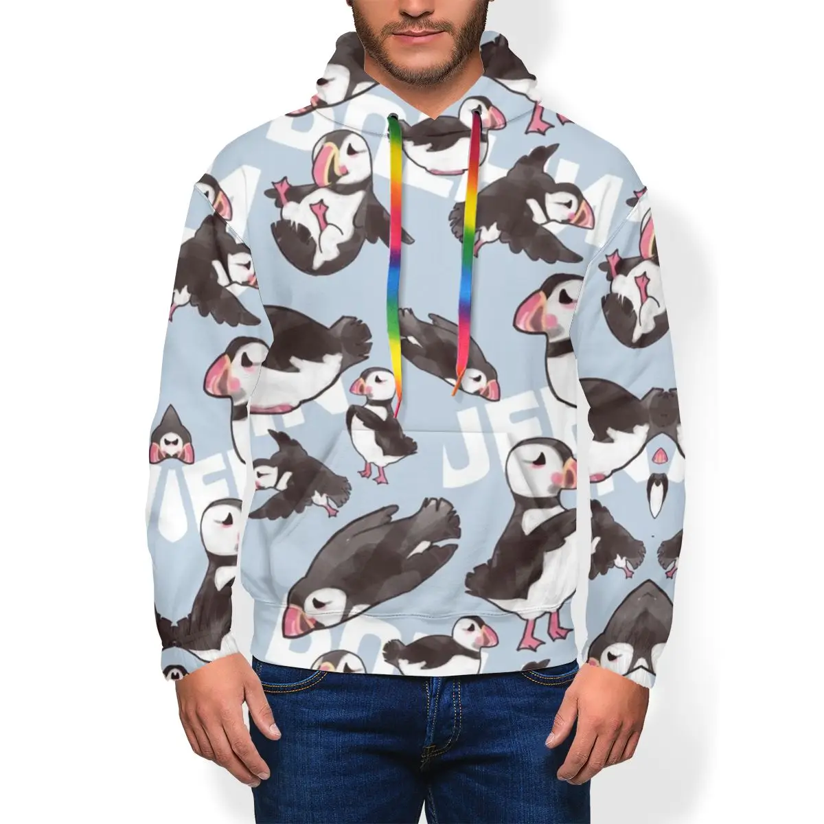 Puffin худи Puffin толстовки полиэстер Зимний пуловер Толстовка мужская большая серая уличная длинная Крутая толстовка