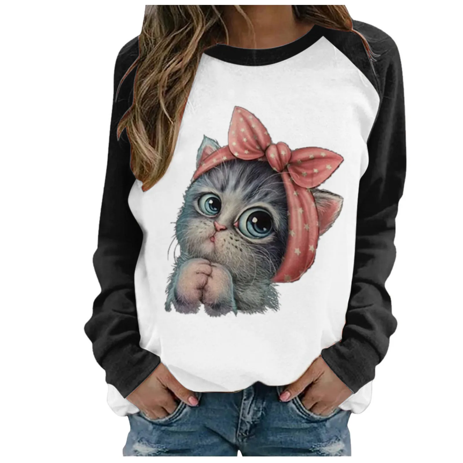 

Top Selling 2020 Sweatshirt Women Casual Cat Printing Raglan Long Sleeve Shirts Blouse Tops Support Wholesale Dropshipping #LR3