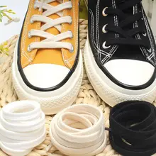 1 Pair Flat Classic  canvas Sneaker Sports Shoelaces Retro Double Weave  Shoelace Cotton Shoe Laces Solid  White Black Beige