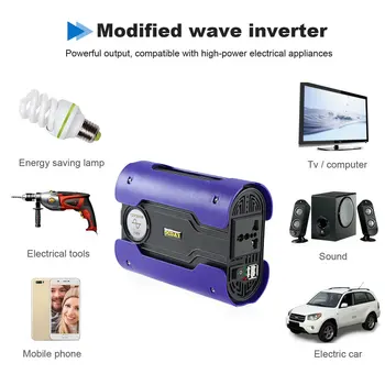 

LESHP Blue 500W Peak 1000W Pure Sine Wave Power Inverter Car Power Converter with 2 USB Port DC 12V For Home Appliance