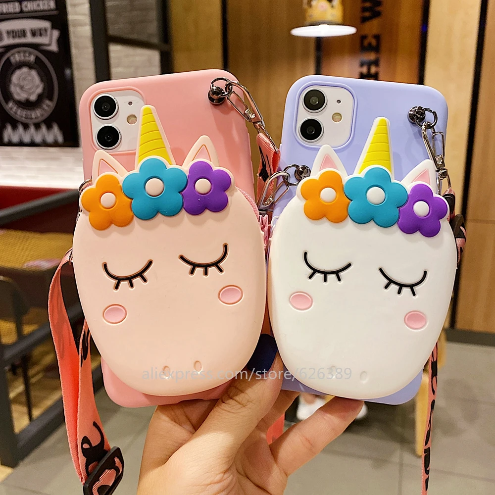 Cartoon Silicone Cat Flower Unicorn Coin Wallet Case Cover For Samsung A52 A72 A31 A41 A51 A71 5G A01 A11 A21S A32 4G A02S A12