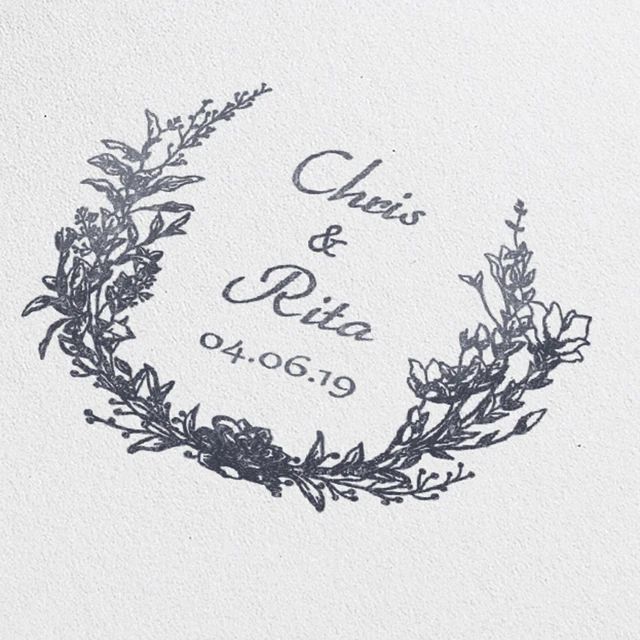 Botanical wreath wedding invitation stamp, Personalized stamp