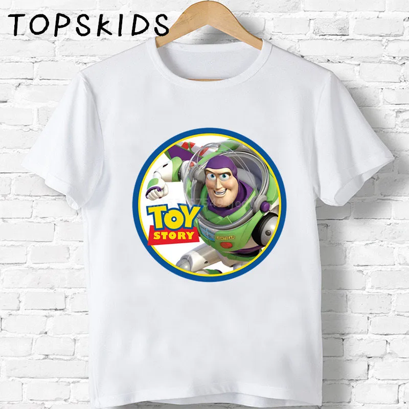 Детей мультфильма «История игрушек», с 4 разными рисунками с рисунком Базза Лайтера одежда для улицы/древесные футболка с принтом для мальчиков и девочек Летняя футболка для малышей забавные детские футболки, одежда, HKP5308