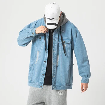 

Denim With Hooded Men'S Jeans Black Blue Jacket Spring Autumn 2020 Fashion Clothes Plus Oversize M-5XL
