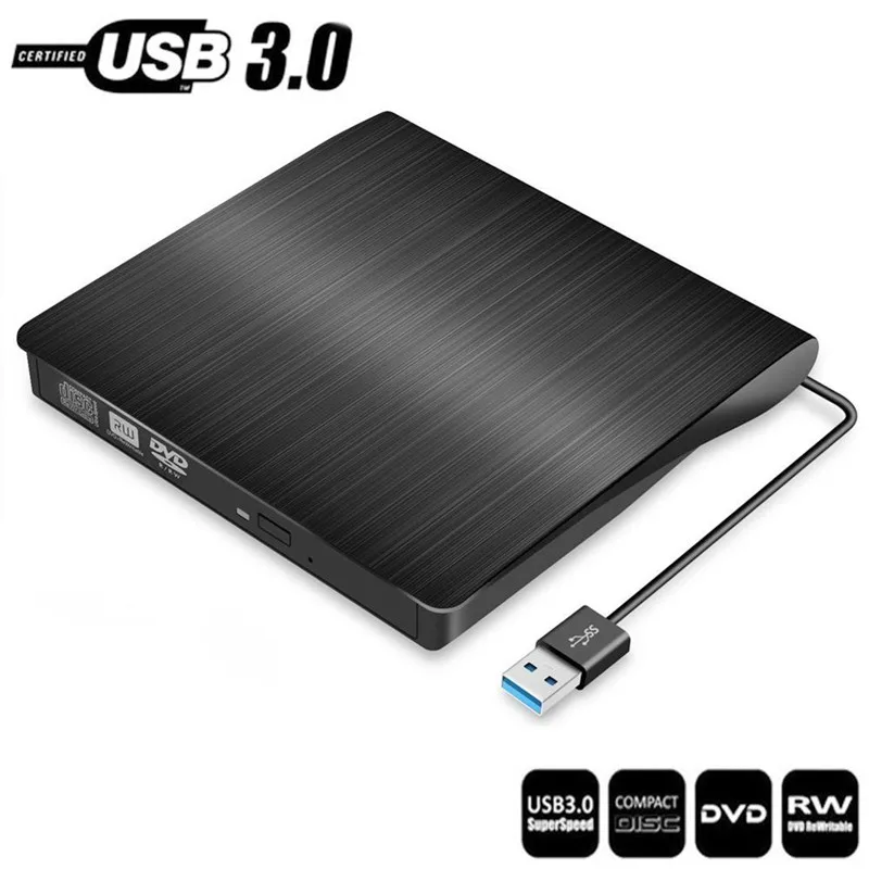 YiYaYo USB 3,0 внешний накопитель DVD-ROM CD-RW DVD-RW горелки Портативный считыватель тонкий для Windows7/8/10 - Цвет: Black