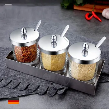 

Stainless Steel Glass Seasoning Jar Set Household Lid Seasoning Bottle Kitchen Supplies Salt Shaker Seasoning Box Combination