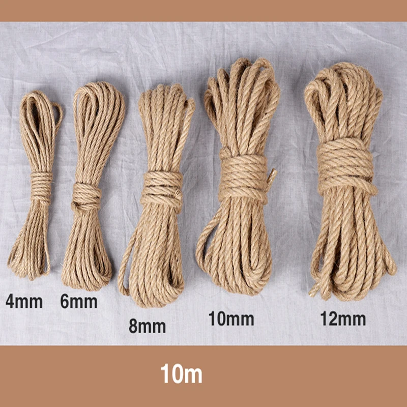 10M Natural Jute Rope Twine Rope Hemp Twisted Cord Macrame String DIY Craft Handmade Decoration Pet Scratching 4mm-12mm jute rope,macrame cord