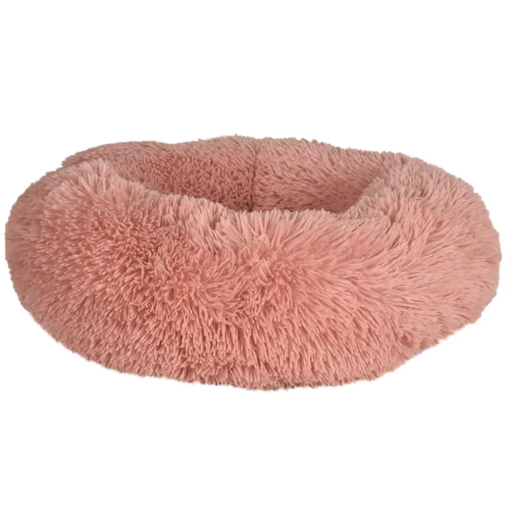 Leather pink Теплая Флисовая собачья кровать пушистая зимняя теплая круглая собачья пончик обнимашка подушка для шезлонга для маленьких средних собак Мягкие плюшевые прокладки - Цвет: Leather pink