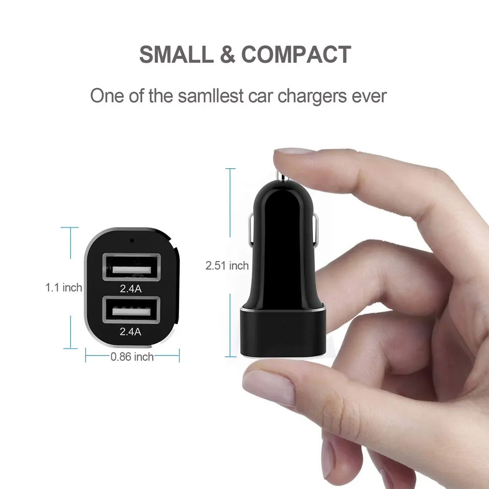DSYCAR 1 шт. USB Автомобильное зарядное устройство Быстрая зарядка быстрое двухпортовое быстрое автомобильное зарядное устройство совместимо со всеми устройствами IOS Android смартфоны