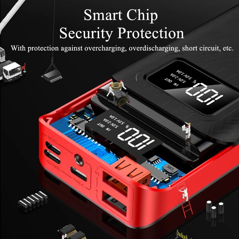 Mini banco de energía dual USB LED tipo c, cargador portátil de 20000 mAh para teléfono móvil, entrada de carga rápida, Android, para iPhone y Xiaomi - Imagen 2