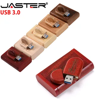 

JASTER USB 3.0 (free custom logo) Wooden USB Flash Drive Memory Stick + Packing Box pendrive 8GB 16GB 32GB wedding gift