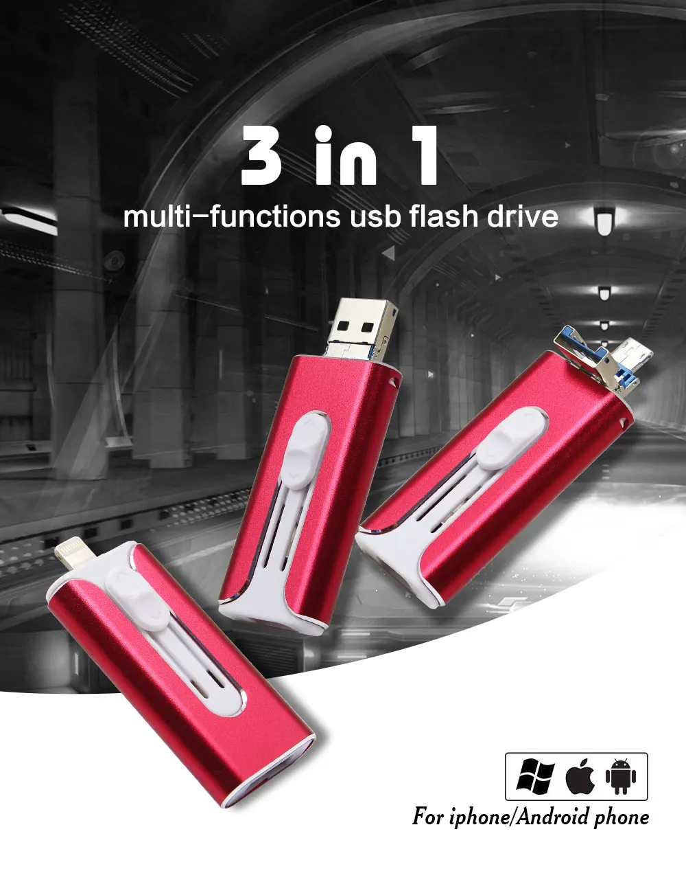 3 в 1 OTG usb флэш-накопитель для iPhone 256 ГБ 128 ГБ флеш-накопитель 32 Гб 64 Гб карта памяти для iPhone 6/7/8/X/XR/11