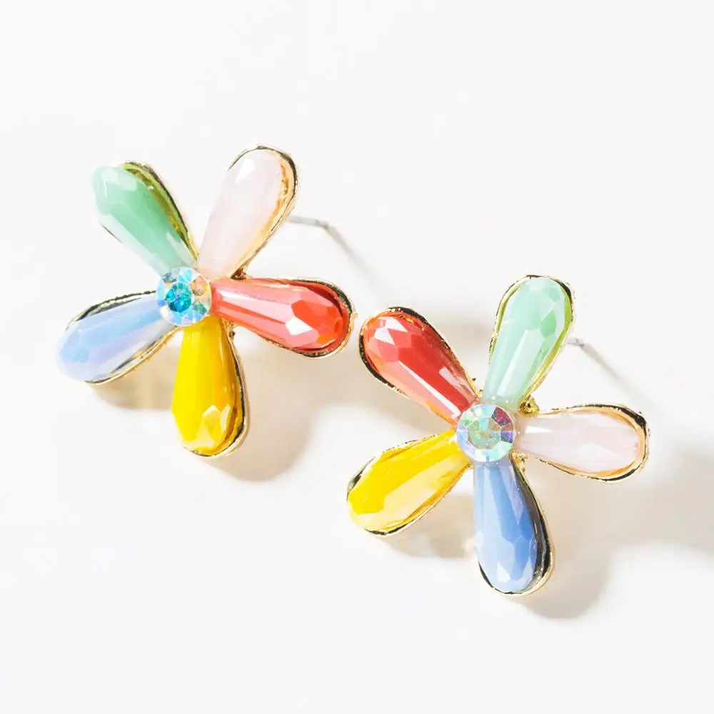 

Beautiful Women Colorful Flower Earring Crystal Rhinestone Statement Dangle Drop Earrings Female Charming Jewelry Bijoux
