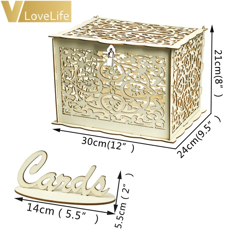 DIY Wooden Wedding Card Lock Box Gift Money Box With Beautiful Wedding Decoration Supplies For Birthday Party Storage Money
