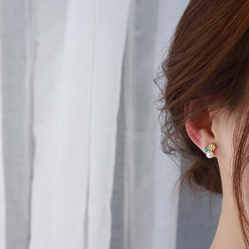 Luxury 14k Real Gold Asymmetry Shell Starfish Pearl Earring AAA Gemstone Zircon Charm Tassel Drop Earring Wedding Jewelry - Image 3