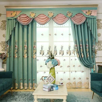 

European-style Snow Velvet Luxury Curtains for Living Room Blackout Curtains for Bedroom Watersoluble embroidery window tulle