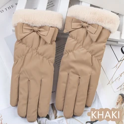 Winter Warm Touch Screen Down Cloth Female Gloves Windproof And Water-repellent Fleece Cute Mittens Full Finger Mitts For Girls