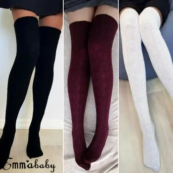 

Women Winter Crochet Knit Extra Long Boot Socks Over Knee Thigh High School Girl Stocking Leg Warmers Black Burgundy