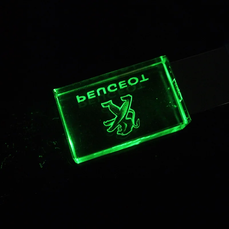 Пользовательские 3D логотип светодиодный Кристалл ручка диск Peuceot автомобиль 64 Гб