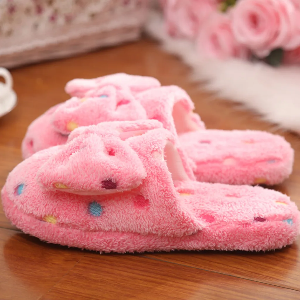 Warm Cute Bow Autumn Winter Woman Slippers Home Wear