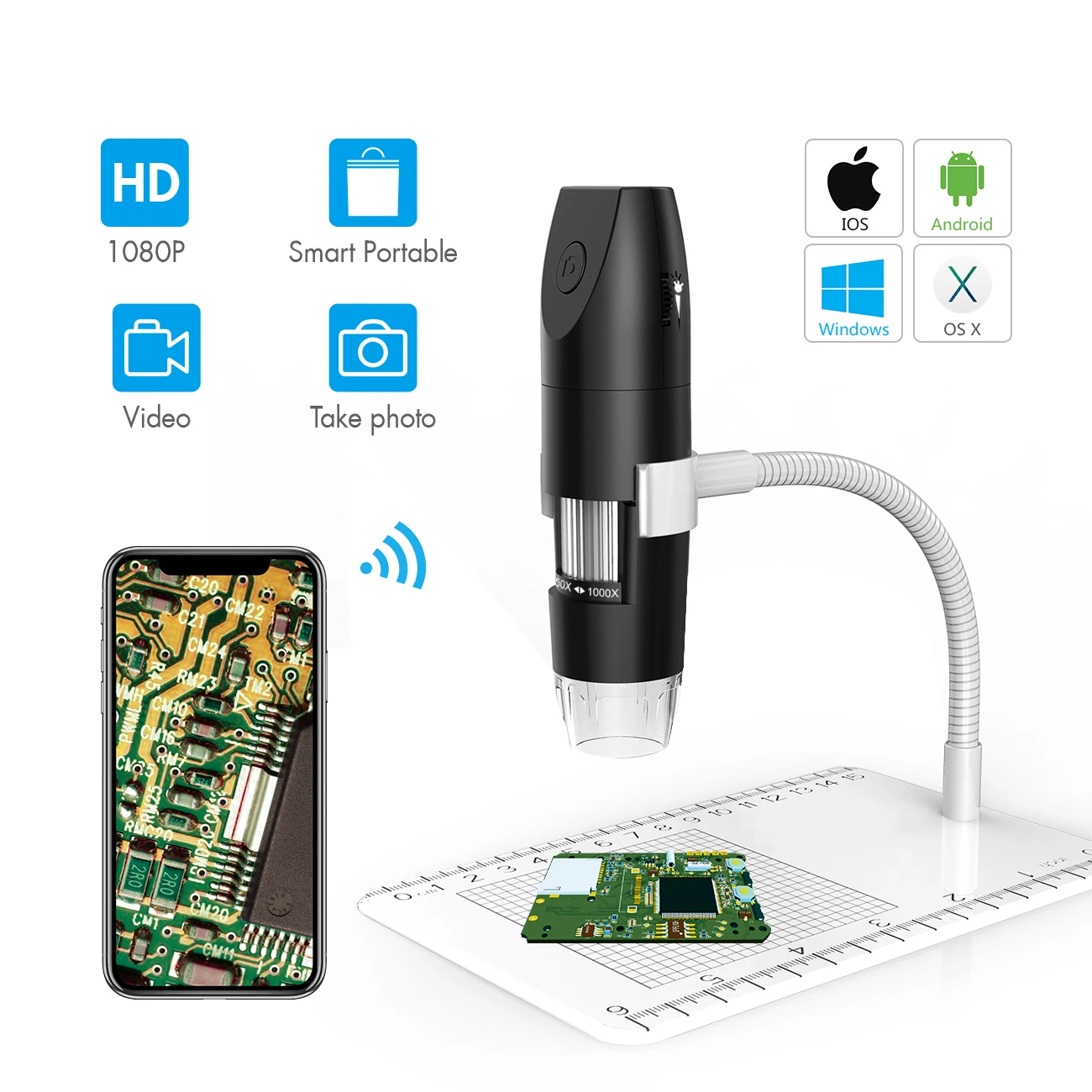 1000X цифровой USB микроскоп Wifi Ручной портативный увеличительный зум-камера
