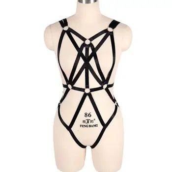 

Full Body Black Harness Bra Belt Cage Chest Strappy Sexy Crop Top and Bottom Steampunk Lingerie Belts Plus Size Suspender Party