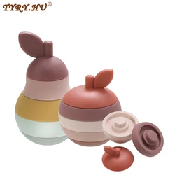 TYRY.HU 5Pcs/Set Silicone Building Block Baby Silicone Teether Apple Pear Soft Block Educational Montessori Toys Stacking Blocks