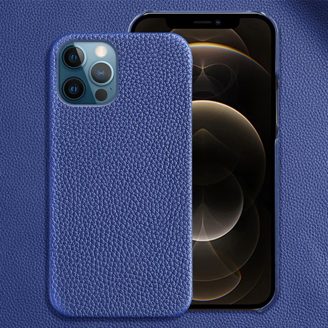 Genuine Cowhide Leather Phone Case for iPhone 13 Pro Max 12 13 Mini 11 12 Pro Max X XR XS Max 6 6S 7 8 Plus SE 2020 Back Cover Blue