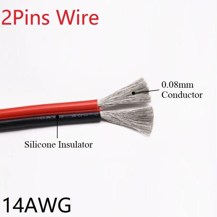 Силиконовый резиновый 2 штифта провод 14AWG Экстра мягкий изолированный