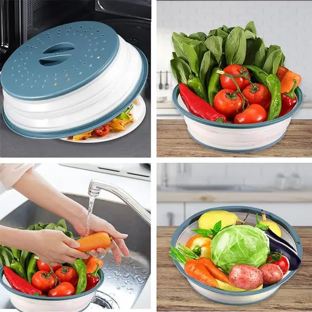 Összecsukható Mikrohullámú Sütő Fedele Horgos Fedéllel Ellátott Élelmiszer -Fröccsöntő Fedél Szűrő Gőz Lefolyója - Image 2