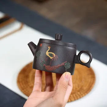 

Handmade purple clay teapot ore black gold sand Songhe Yannian bubble tea box tea box organizer tpt30