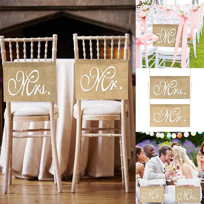Hessian Mr And Mrs Chair Sig Rustic Burlap Chair Banner Diy Wedding Decors Party 
