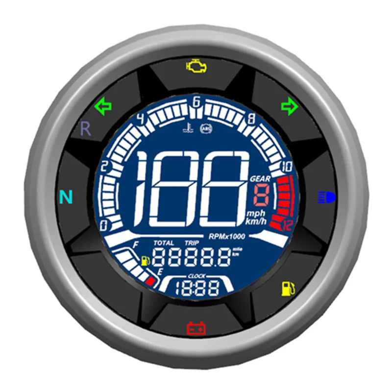 

TKOSM 12V Universal Motorcycle Tachometer Meter LED Backlight LCD Motorcycle Speedometer Digital Level Gauge Oil 12000RPM