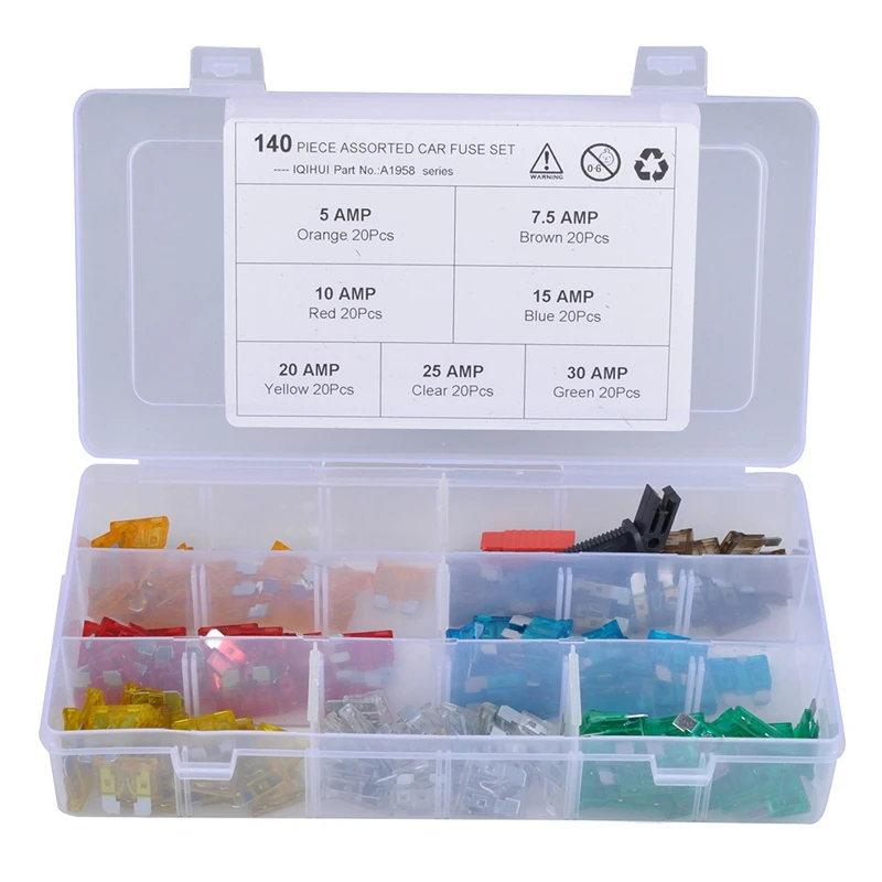140 шт. набор предохранителей для автомобиля мотоцикла грузовика 5A 7.5A 10A 15A 20A 25A 30 Ампер с держателем предохранителя