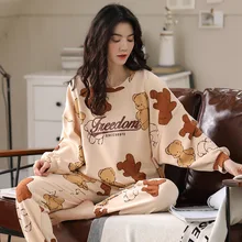 Winter Cartoon Style Round Neck Ladies Pajamas, High-end Luxury High-quality Cotton Home Wear  Pajamas for Teen Girls