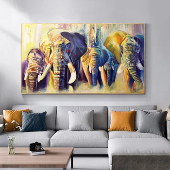 

African Elephants Animal Posters and Prints Oil Painting Printed on Canvas Scandinavia Cuadros Wall Art Pictures For Living Room