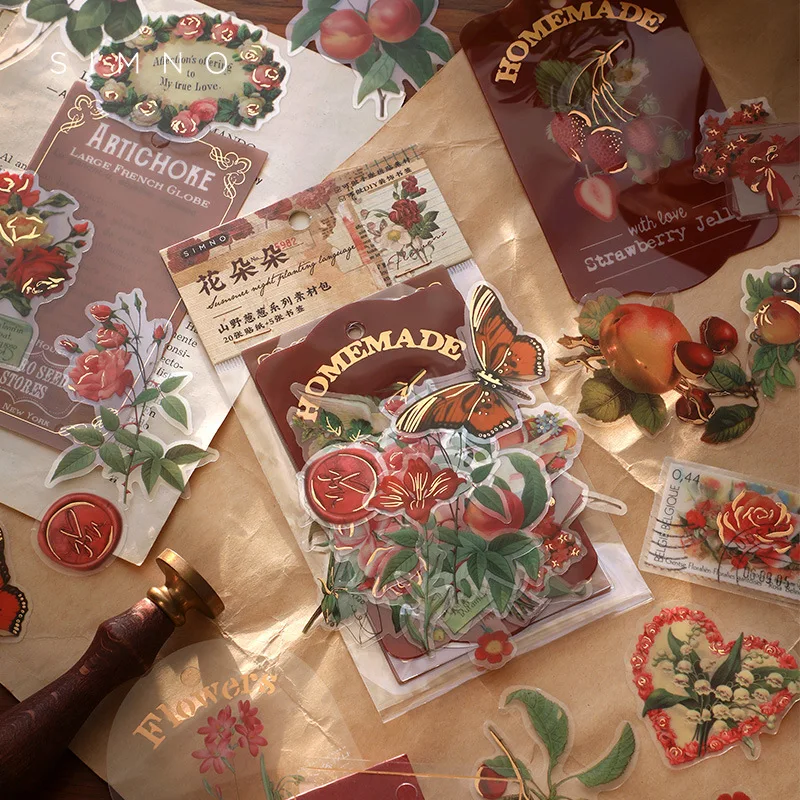 

20Pcs/bag Plant Flower Mushroom Ginkgo Fruit Pet Deco Diary Stickers Scrapbooking Planner Decorative Stationery Stickers