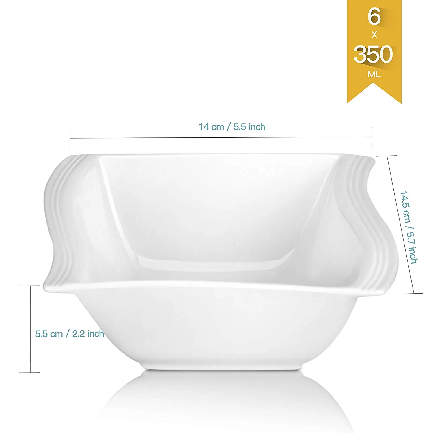 MALACASA Flora 6-Piece 11.2 oz. Elegant White Square Cereal Bowls