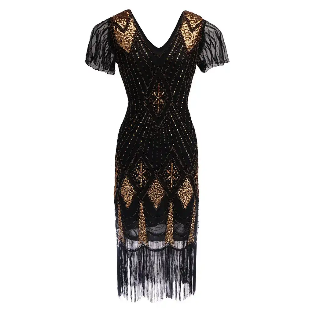 black flapper dress with sleeves