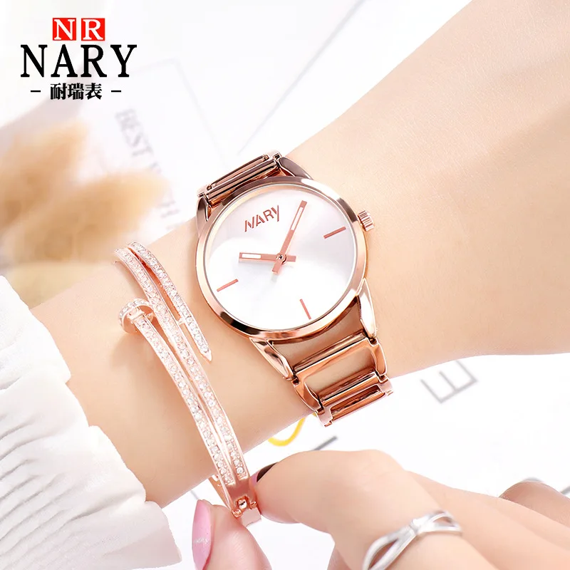 

Nary/NARY Douyin Hot Selling Elegant Ladies' Watch Simple Night Light Hollow out Watch Strap Quartz Watch 7005