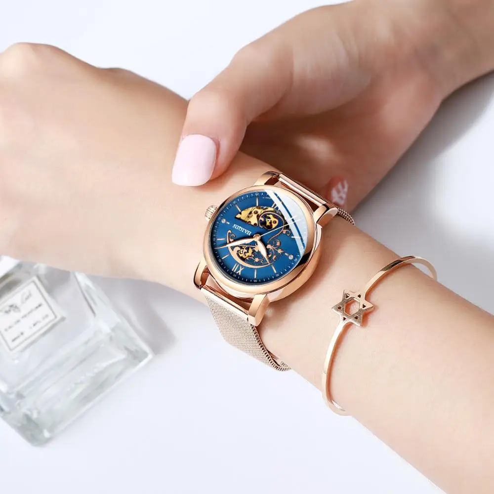

HAIQIN Gold lady watches top brand luxury wrist watch Ladies mechanical watch waterproof leather relogio feminino 2019