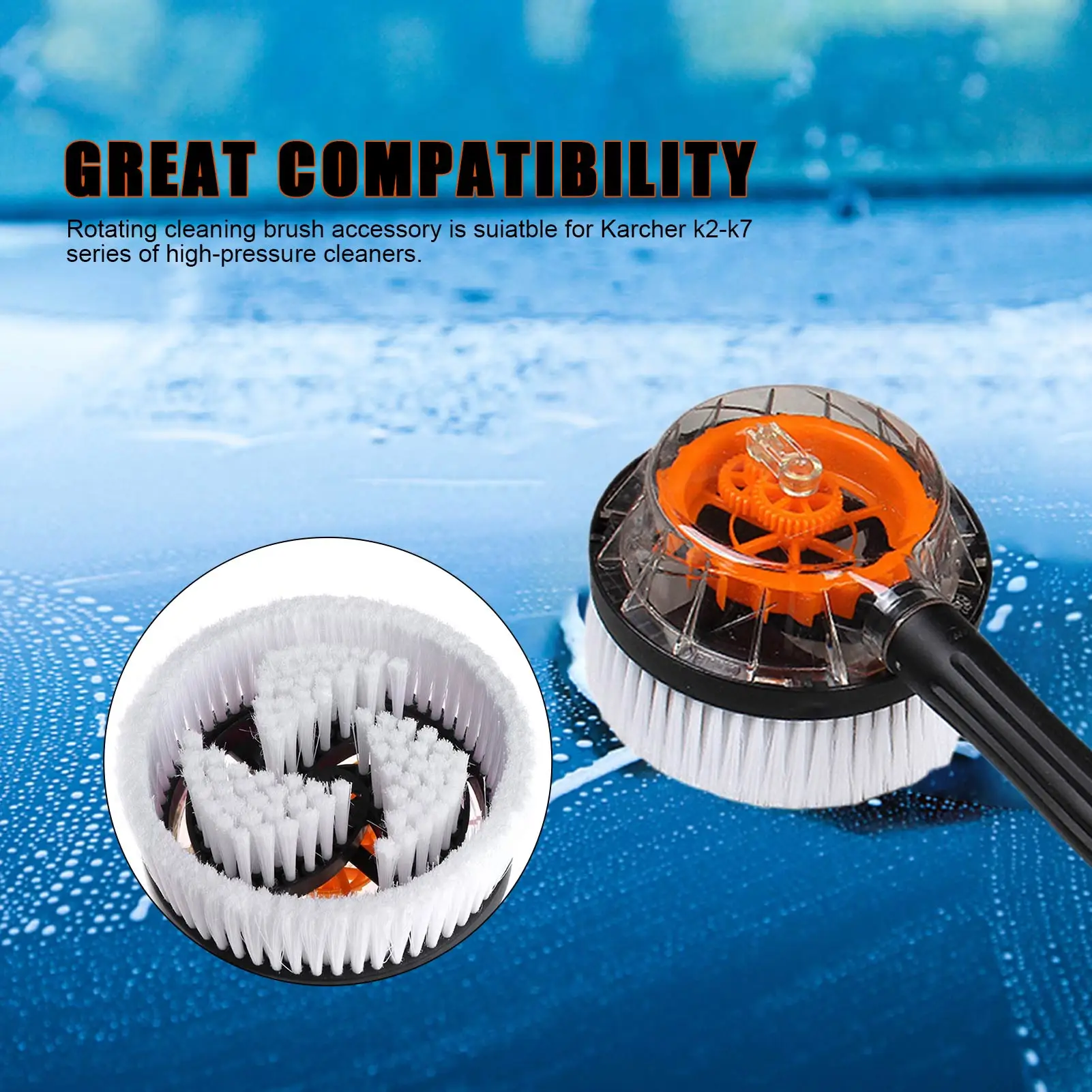 

High Pressure Washer Washing Brush Rotary Round Brush Auto Windshield Cleaning Foam Brush with Adapter Car Wash Water Cleaning