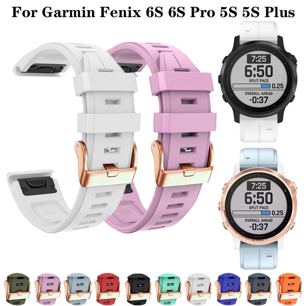 20mm Watch Band Strap For Garmin Fenix 6S Pro 6S 5S Plus Rose Gold Buckle  Easyfit Bracelet Belt Quick Release Silicone Watchband|Watchbands| -  AliExpress