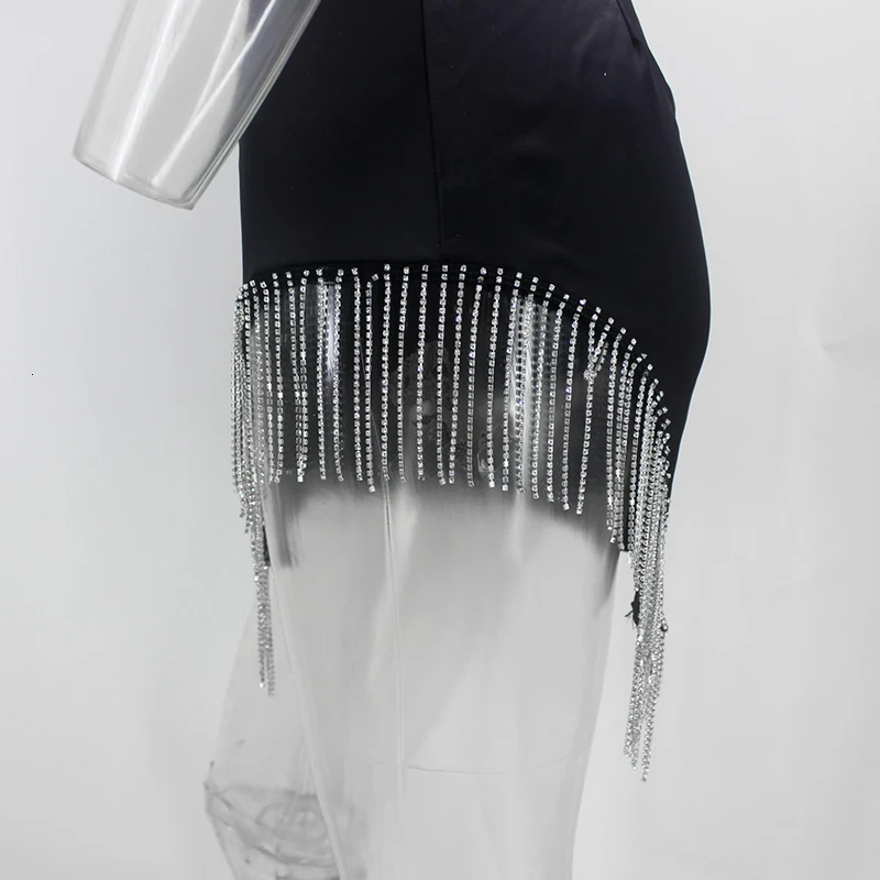 Yissang комплект из двух предметов с кисточками и стразами, эластичный Атласный топ с открытой спиной и мини-юбки, комплекты из 2 предметов для женщин, летняя одежда