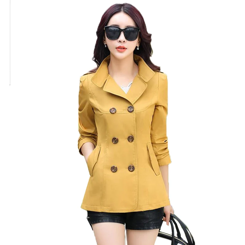 New Women's Trench Coat Spring Autumn Double Breasted Short Windbreaker