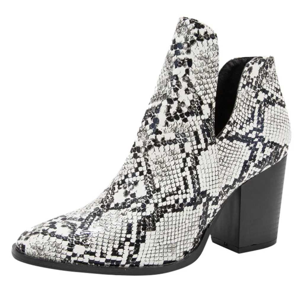 

Women's Pointed High-Heeled Fashion Snake Pattern Shoes Boots Breathable Large Size Booties ботинки женские