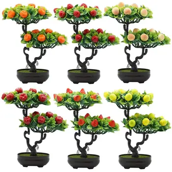 

Plastic Artificial Fruit Tree Artificial Peach Orange Fruit Tree Artificial Plants Potted Bonsai Desktop Bonsai Home Decor