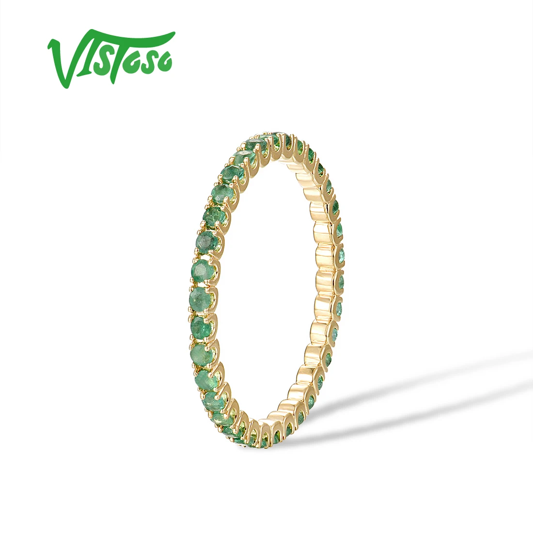 VISTOSO Pure 14K White/Rose/Yellow Gold Ring For Women Blue Sapphire/Ruby/Emerald Simple Style Eternity Ring Gift Fine Jewelry