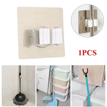

Durable Mop Clip Wall Mounted Brush Broom Shelf Self-Adhesive Mop Clamp Hanger Alete Plastic Tools Organizer Kitchen