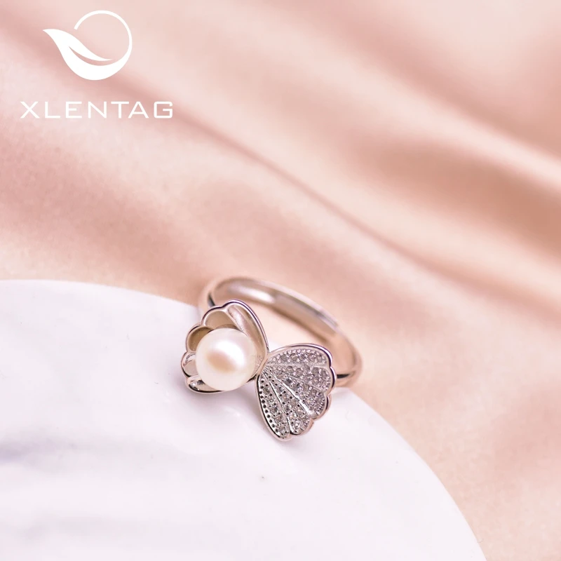 XlentAg натуральная белая жемчужная раковина ассиметричные кольца с луком для